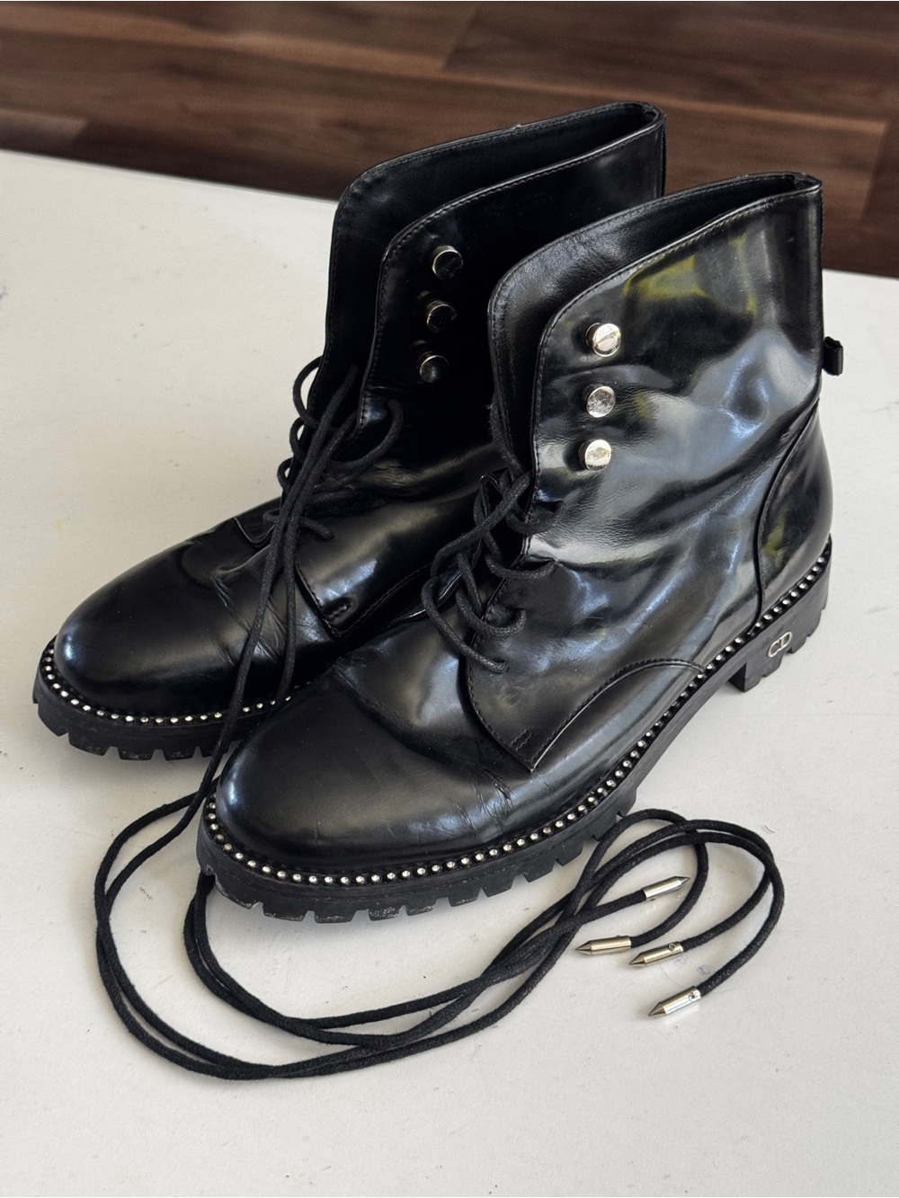 christian dior rebelle patent combat boots size 37 D